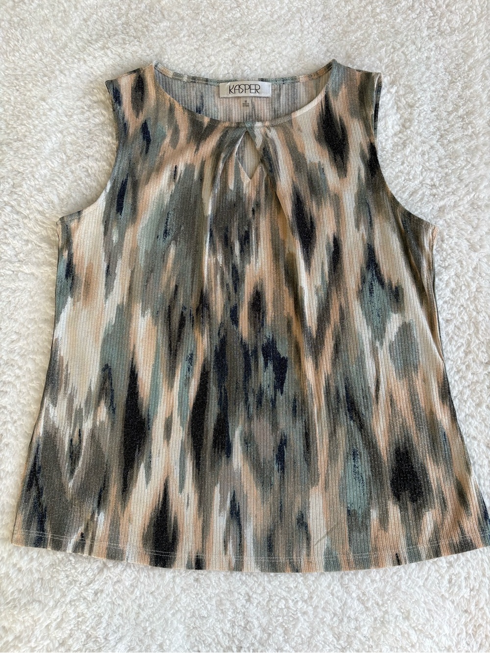 Kasper Sleeveless Abstract Ikat-Print Blouse - Size Medium